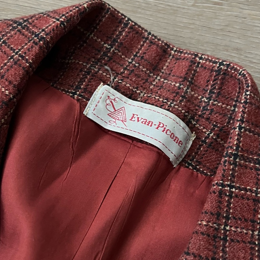 💸 SOLD • Vintage Evan Picone Burgundy Red Plaid Blazer Size Medium 8/10 - Picture 5 of 7